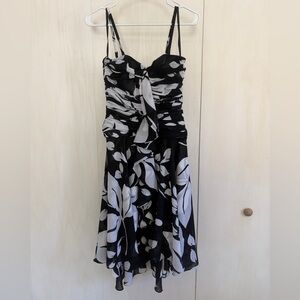 White House Black Market Black and White Leaf Print Midi Dress
